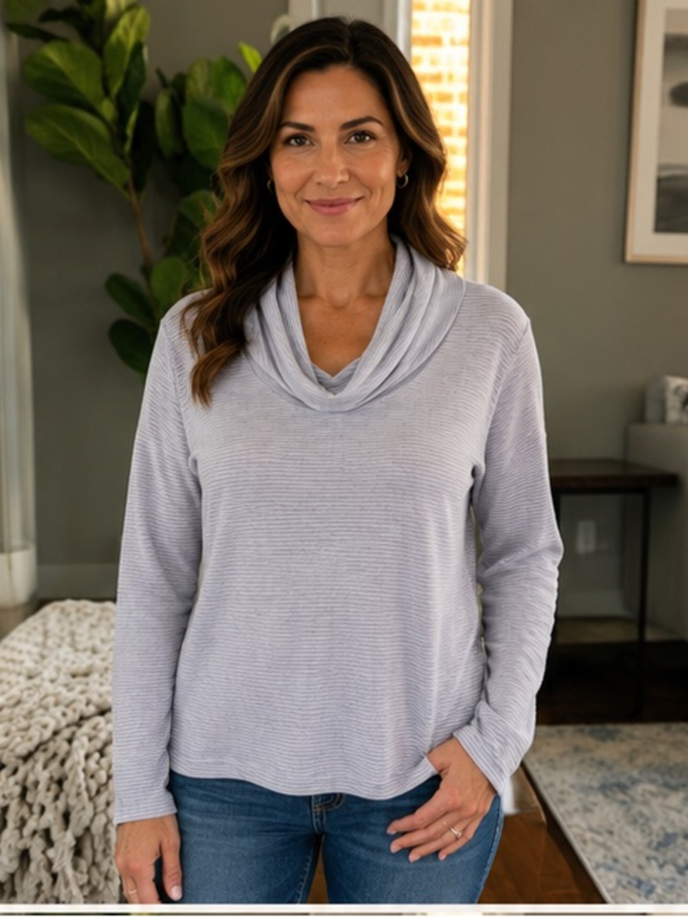Splendid Lightweight Cowl Neck Sweater - Light Gray